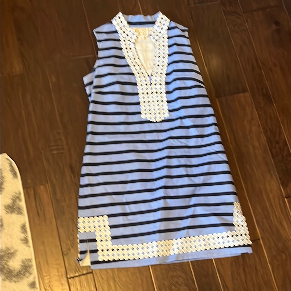 Blue and Black Striped Sleeveless Dress